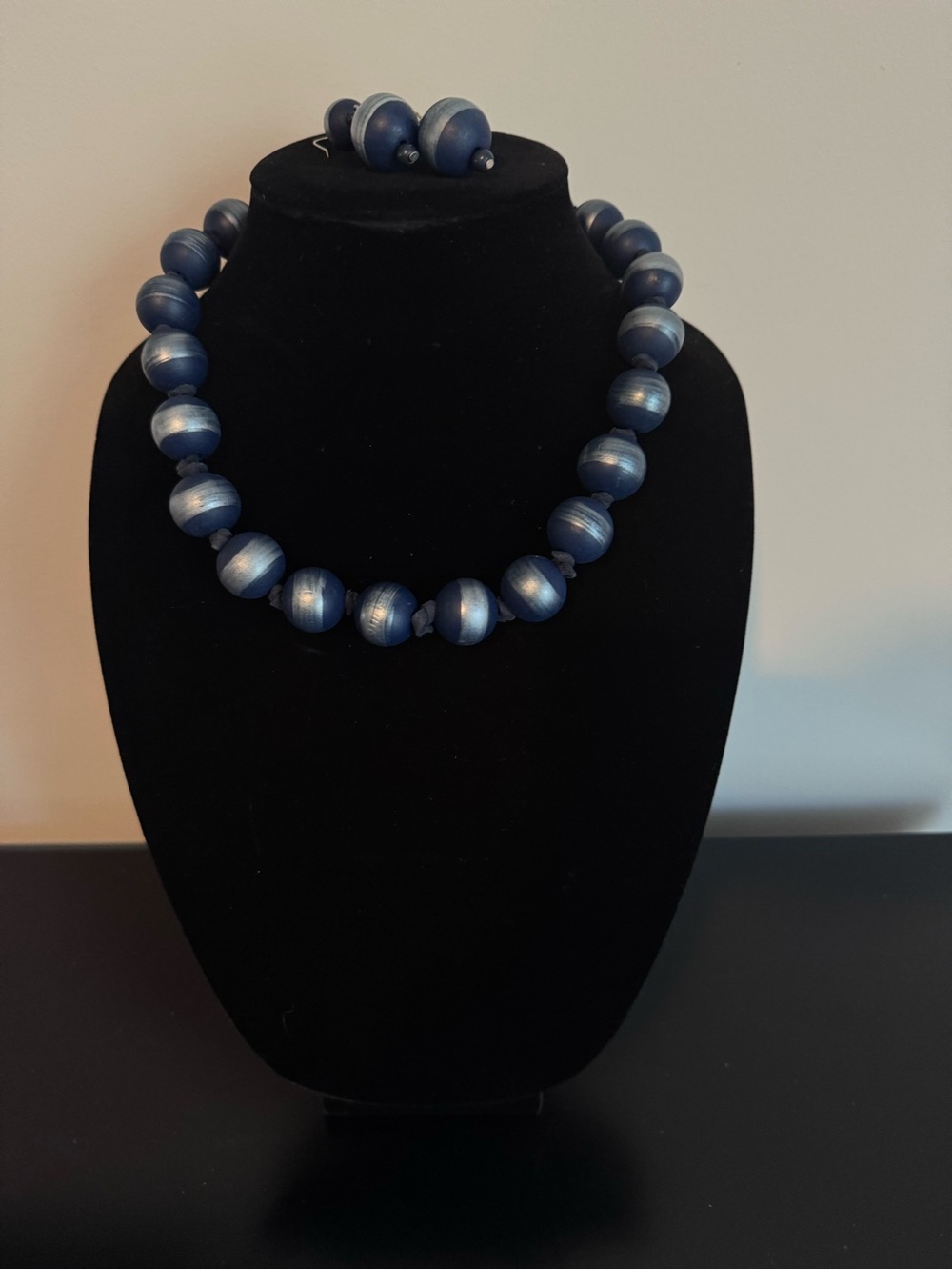Blue Beaded Necklace and Earrings Set